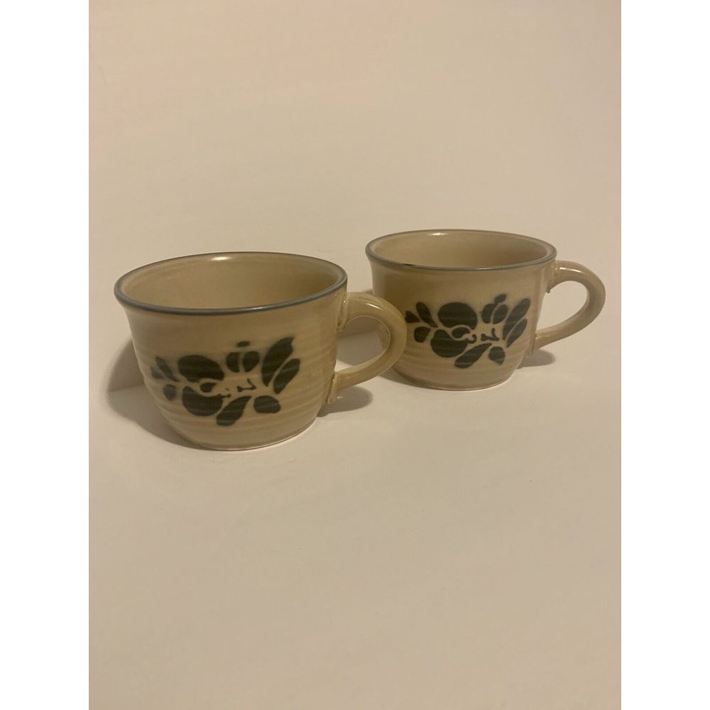 PFALTZGRAFF Cups Set Of 2 Folk Art Tan & Blue Coffee Mugs - USA Castle Mark